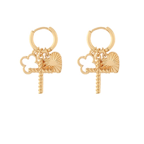 Cross & Multi Charm Huggie Earrings - Picture 1 of 1